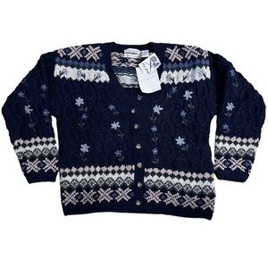 Northern Isles Womens Hand Knit Cardigan Sweater 90s Vintage Embroidery Medium
